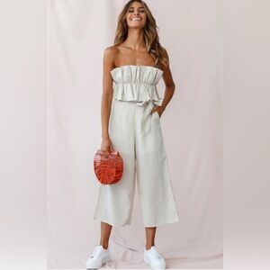 Saints + Secrets Ruffle Strapless Cropped Jumpsuit Retail $170